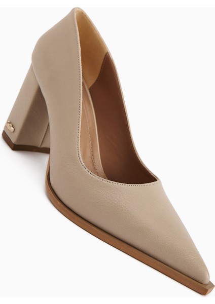 Lucy Bej Kalın Topuklu Ayakkabı Kadın Stiletto modelleri