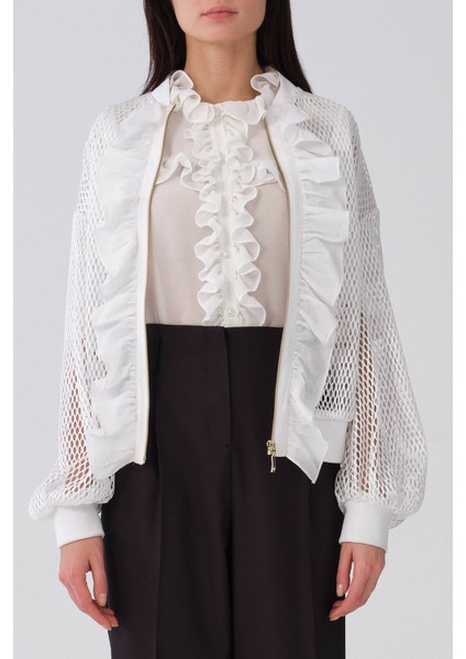 Fırfırlı File Kadın Mont Beyaz Y2117506_002