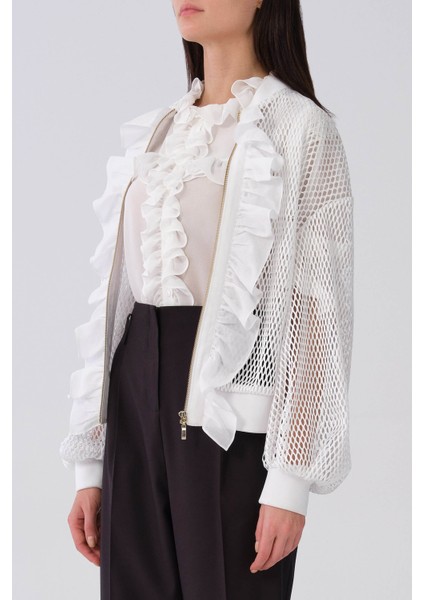 Fırfırlı File Kadın Mont Beyaz Y2117506_002 fiyatları