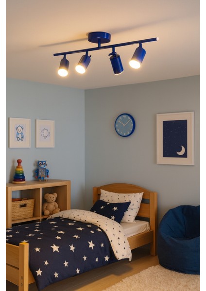 Spoti 4'lü Mavi Renk (Gün Işığı) Modern Tasarım Salon - Mutfak - Banyo Spot Ledli Sıralı Avize