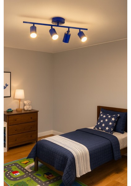 Spoti 4'lü Mavi Renk (Gün Işığı) Modern Tasarım Salon - Mutfak - Banyo Spot Ledli Sıralı Avize modelleri