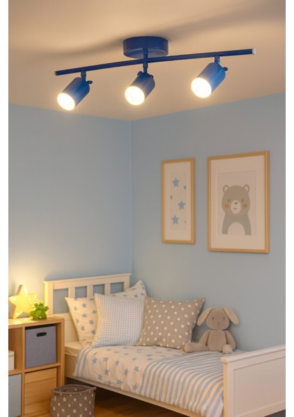 Spoti 3'lü Mavi Renk (Gün Işığı) Modern Tasarım Salon - Mutfak - Banyo Spot Ledli Sıralı Avize