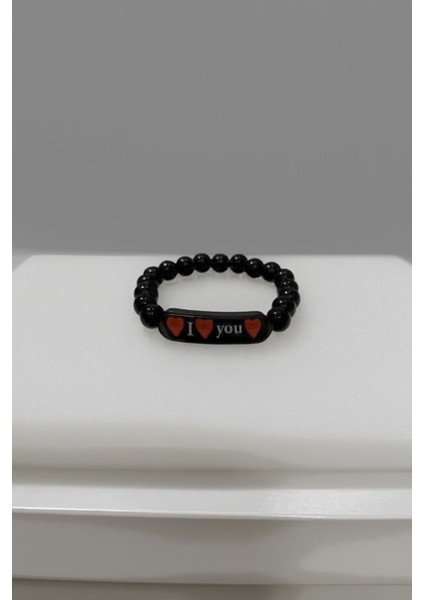 Kadın Siyah Inci I Love You Yazılı Model Bileklik
