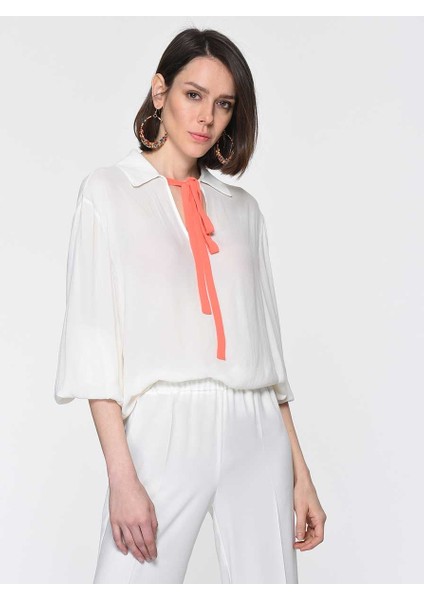 Kol Ve Yaka Detaylı Bluz Krem Y1913009_047