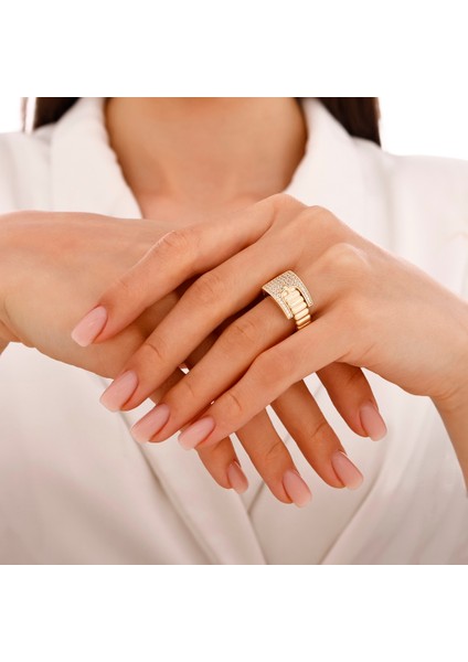 Altın Taşlı Tasarım Yüzük - 14K