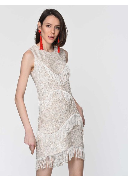 Püskül Detaylı Mini Elbise Krem Y1911502_047 fiyatları