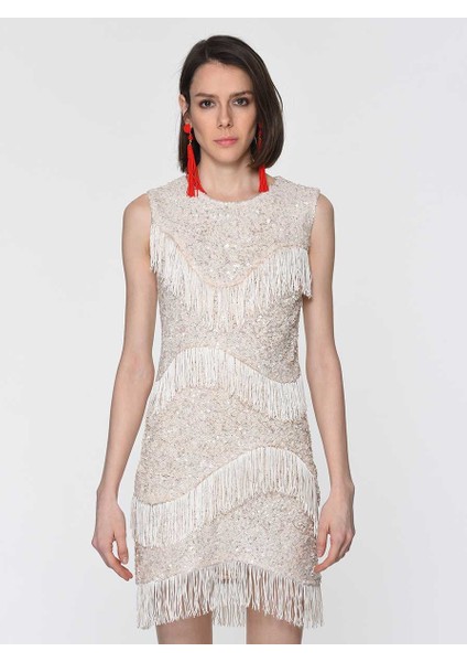 Püskül Detaylı Mini Elbise Krem Y1911502_047 modelleri