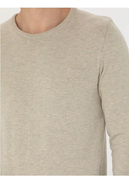 Erkek Kum Melanj Slim Fit Bisiklet Yaka Basic Triko Kazak 50270179-VR123