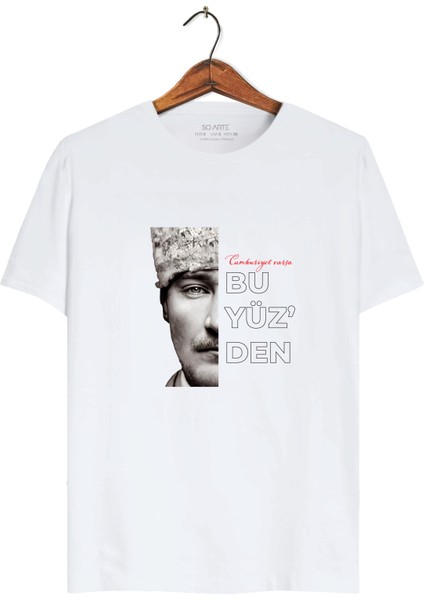 Atatürk Ön Baskılı Regular Sıfır Yaka Likralı Kısa Kollu Tişört