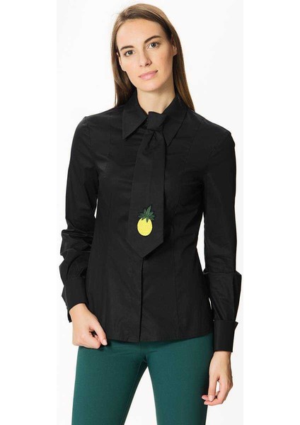 Ananas Figürlü Kadın Gömlek Siyah K1813175_001