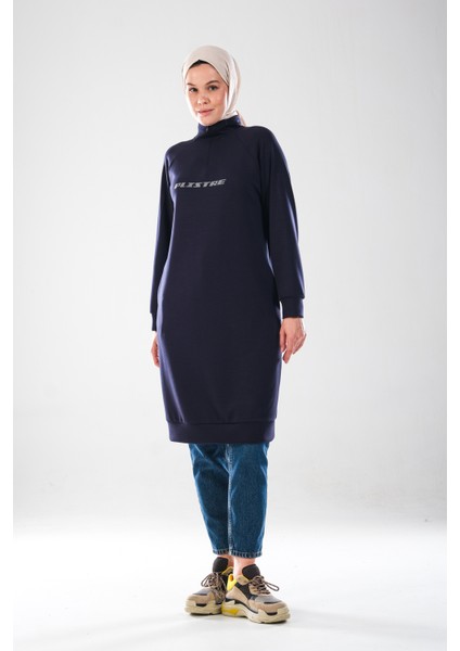 2290_KADIN Tesettür Spor Tunik Elbise - Reflektör Baskılı, Dik Yakalı Fermuarlı, Cepli, Yumuşak Doku fiyatları