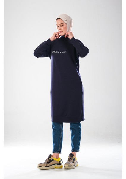 2290_KADIN Tesettür Spor Tunik Elbise - Reflektör Baskılı, Dik Yakalı Fermuarlı, Cepli, Yumuşak Doku modelleri