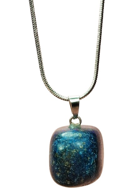 Lapis Lazuri Doğal Taşı Zincirli El Yapımı Kolye Uç: 2 cm Zincir: 20 cm Kutulu