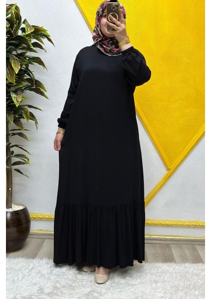 Kadın Tesettür Giyim Büyük Beden Düz Fırfırlı Elbise
