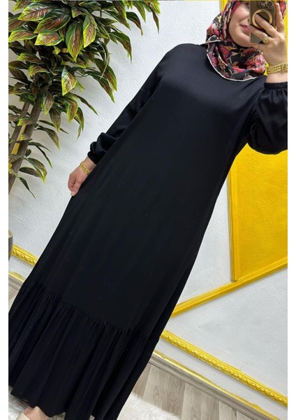 Kadın Tesettür Giyim Büyük Beden Düz Fırfırlı Elbise fiyatları