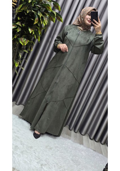 Kadın Giyim Büyük Beden Tam Boy Baklava Desenli Uzun Süet Pardesü