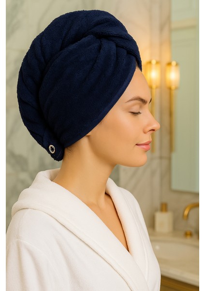 %100 Pamuk Düğmeli Lüx Havlu Saç Bonesi