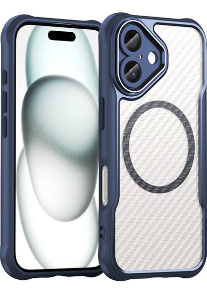 iPhone 16 Magsafe Telefon Kılıfı, Yarı Saydam Köşe Korumalı Karbon Fiber Ince Uyumlu Darbeye Dayanıklı Kılıf iPhone 16 (Yurt Dışından)