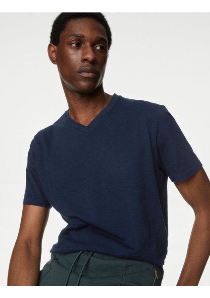 Saf Pamuklu 3'lü V Yaka T-Shirt Seti