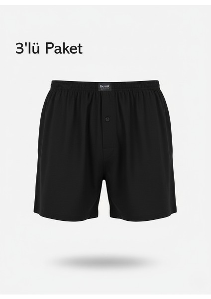 Boxer Şort %100 Pamuklu Cotton 3'lü Paket Düğmeli Rahat Model