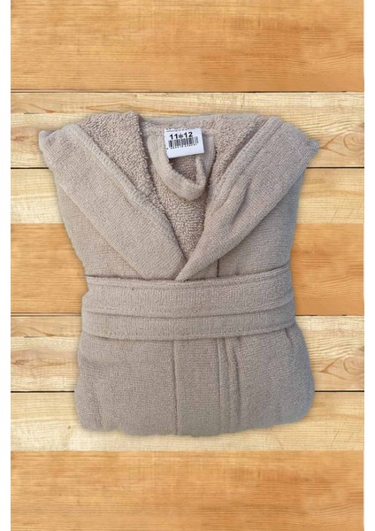 %100 Pamuk Kadife Kapüşonlu 10-12 Yaş Unisex Çocuk Bornozu