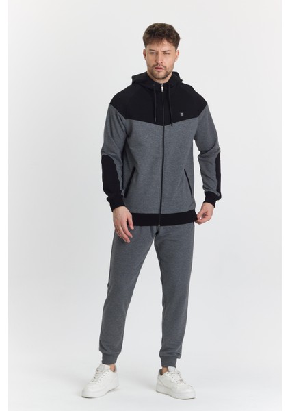 Pamuklu Kapüşonlu Antrasit Erkek Eşofman Takımı 5294-A