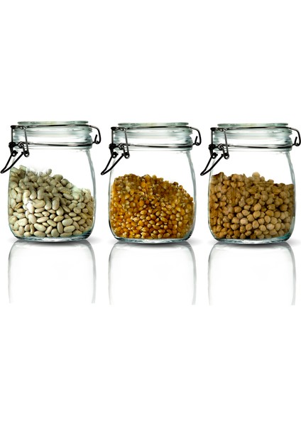 3'lü Korken Kavanoz 750 ml Vakumlu Kilitli Cam Saklama Kavanozu modelleri