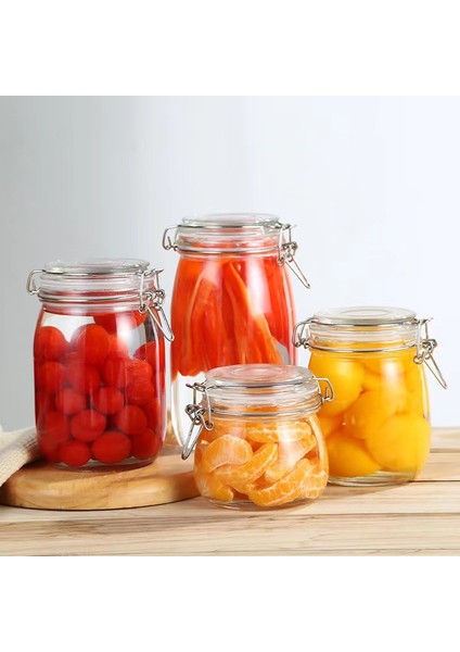 3'lü Korken Kavanoz 750 ml Vakumlu Kilitli Cam Saklama Kavanozu