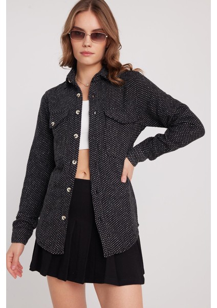 Kadın Slim Fit Dar Kesim Uzun Kollu Çizgili Çift Cepli Kışlık Oduncu Gömlek fırsatları