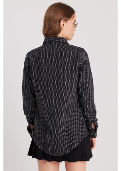 Kadın Slim Fit Dar Kesim Uzun Kollu Çizgili Çift Cepli Kışlık Oduncu Gömlek