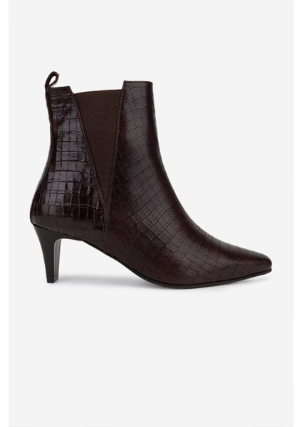 Kadın Hakiki Deri Kahverengi Kroko Klasik Bot 33 4005 Bn Bot SK25-26 Kahve Kroko