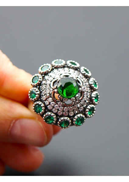 925 Ayar Kadın Gümüş Oltu Taşı Yüzük SY00085