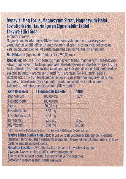 Mag Focus 15 Çiğneme Tableti fiyatları
