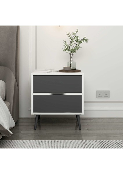 Elina Ayaklı 2 Çekmeceli Komodin - Beyaz/antrasit fiyatları