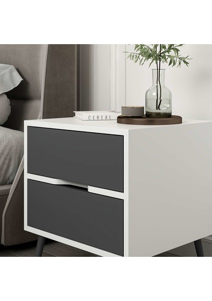 Elina Ayaklı 2 Çekmeceli Komodin - Beyaz/antrasit modelleri