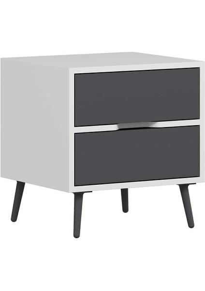 Elina Ayaklı 2 Çekmeceli Komodin - Beyaz/antrasit fırsatları