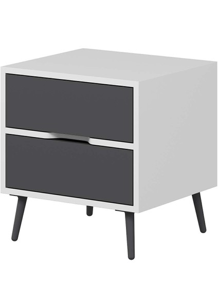 Elina Ayaklı 2 Çekmeceli Komodin - Beyaz/antrasit indirimleri