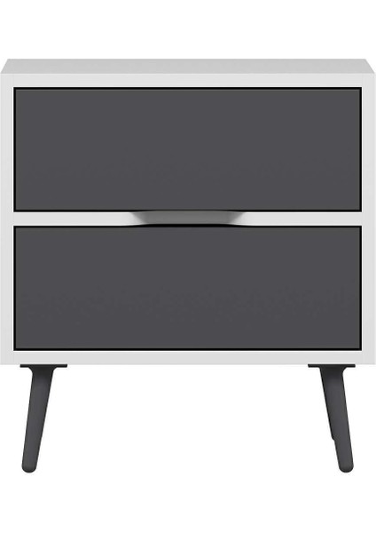 Elina Ayaklı 2 Çekmeceli Komodin - Beyaz/antrasit