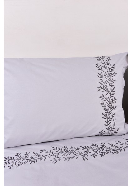 Yaprak Işlemeli Çift Kişilik Nevresim Takımı Gri %100 Pamuk modelleri