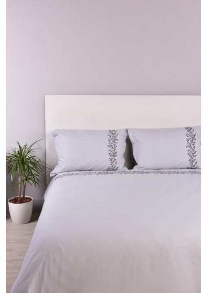 Yaprak Işlemeli Çift Kişilik Nevresim Takımı Gri %100 Pamuk fırsatları