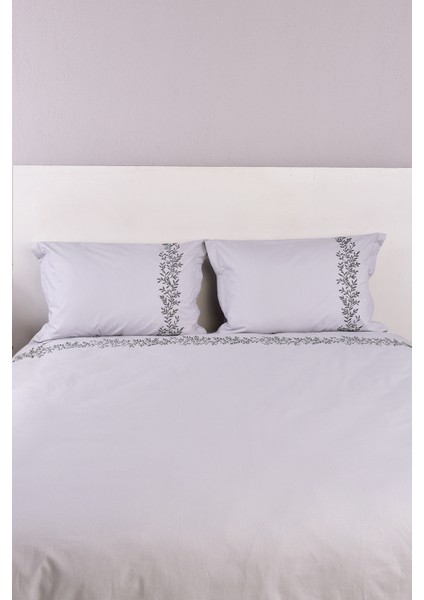 Yaprak Işlemeli Çift Kişilik Nevresim Takımı Gri %100 Pamuk indirimleri