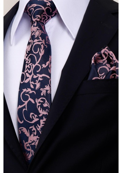 8 cm Lacivert Pembe Desenli Hand Made Klasik Geniş Mendilli Kravat fiyatları