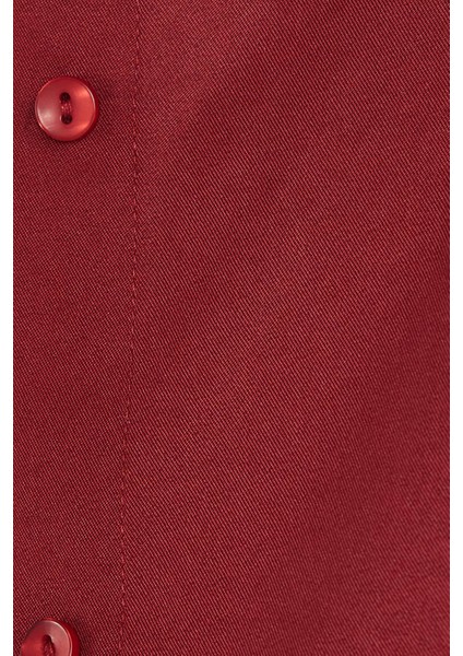 Kadın Oversize Rahat Kesim Spor Yaka Uzun Kollu Basic Düz Bordo Gömlek