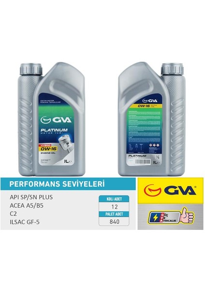 MOTOR YAĞI 1 LT 0W16 TAM SENTETİK API SP / SN-PLUS ILSAC GF-6B HIBRIT ARAÇLAR İÇİN (12 ADET)