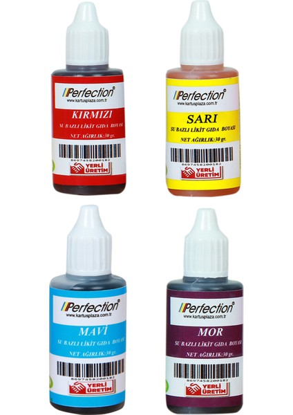 Chef 4'lü Sıvı Su Bazlı Likit Gıda Boyası Sarı Kırmızı Mavi Mor 4 x 30 gr .