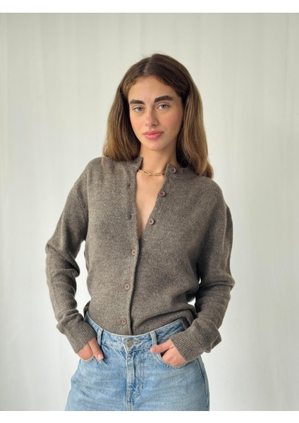 Önden Düğmeli Basic Hırka Kadın Vizon