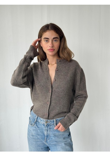 Önden Düğmeli Basic Hırka Kadın Vizon fiyatları