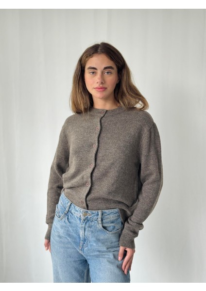 Önden Düğmeli Basic Hırka Kadın Vizon modelleri