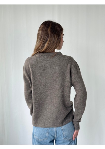 Önden Düğmeli Basic Hırka Kadın Vizon fırsatları