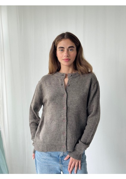 Önden Düğmeli Basic Hırka Kadın Vizon indirimleri